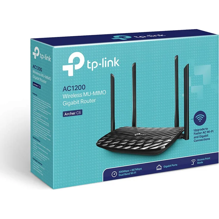 TP-Link Archer C6 Dualband Gigabit WLAN-Router (867Mbit-s 5GHz + 300Mbit-s 2,4GHz, 4 Gigabit LAN-Port, Mu-MIMO, IPTV, VPN, 4 externe Antennen) schwarz – Bild 7