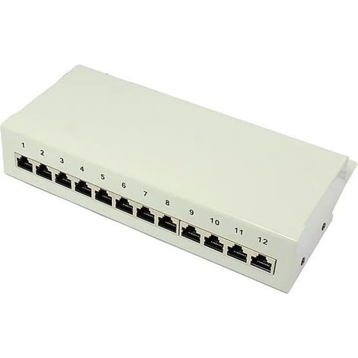 Good Connections Desktop Patch Panel Cat. 6 (12-Port) - geschirmt, STP, Geeignet für 1 Gigabit-s Ethernet - bis 250 MHz - LSA Leisten farbcodiert nach EIA-TIA 568A+B - lichtgrau RAL7035
