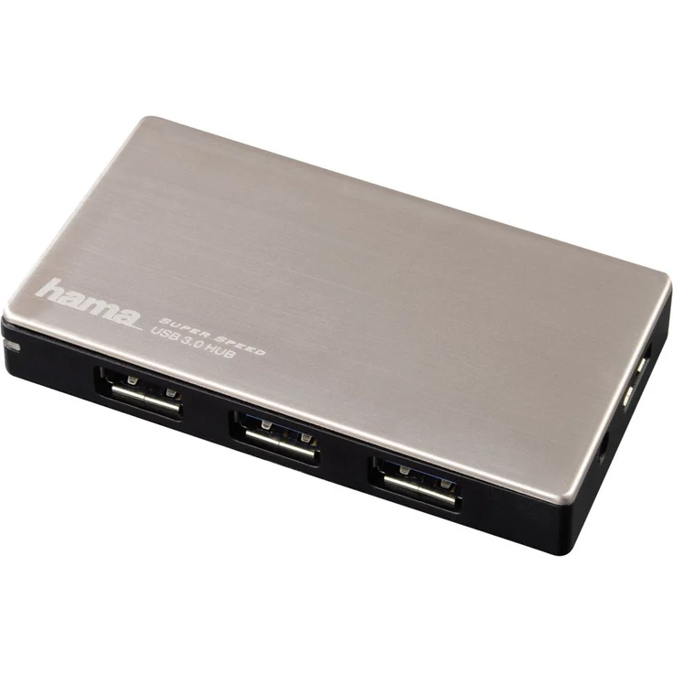 Hama USB-3.0 Hub 4-fach (USB-Verteiler mit intelligenter Ladefunktion, Adapter mit automatischer Geräteerkennung mit Netzteil und USB-Kabel, Alugehäuse) silber – Bild 1