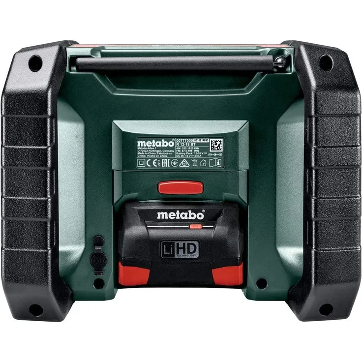 Metabo R12-18 BT - ohne Akku, ohne Ladegerät Baustellenradio mit Bluetooth, LCD-Display, geeignet für Outdoor, spritzwassergeschützt, grün, schwarz – Bild 3