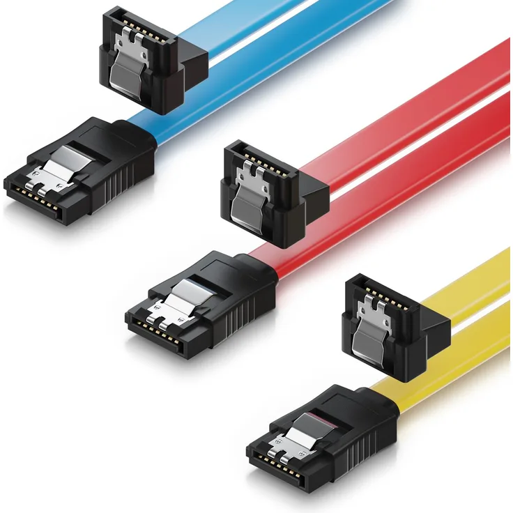 SET - 3x deleyCON [0,5m] S-ATA 3 Winkel-Kabel - PREMIUM SATA 3 HDD / SSD Datenkabel mit Clip - 1x Stecker gerade zu 1x Stecker 90° - Übertragungsraten bis zu 6 GBit/s - Länge: 50cm - Gelb/Rot/Blau