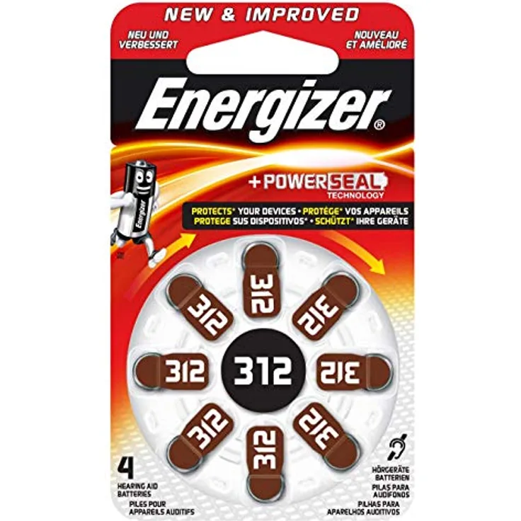 Energizer Hörgerätebatterien 312, EZ Turn & Lock, 8 Stück