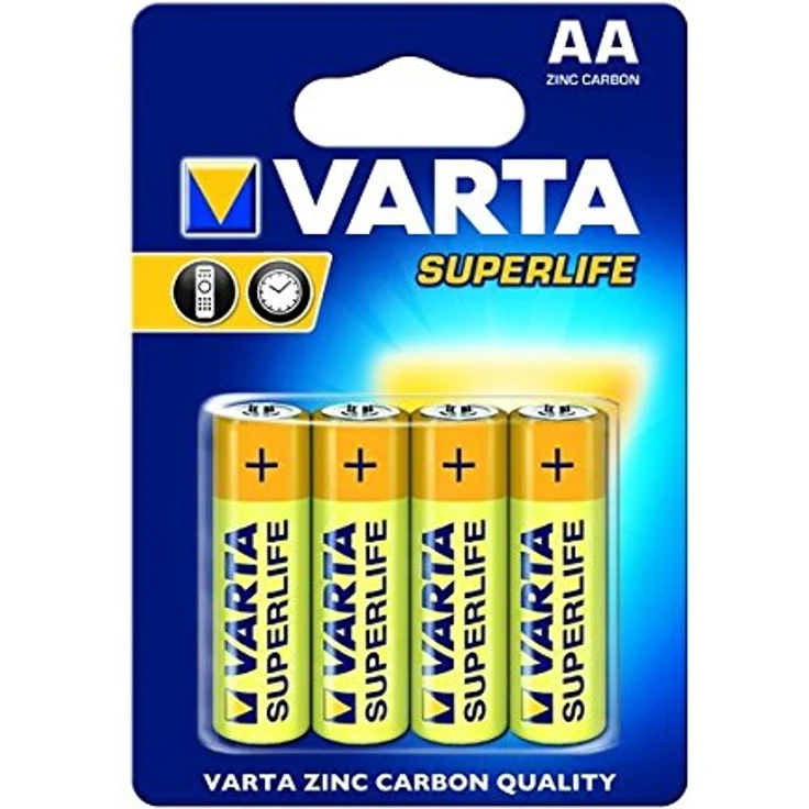 Varta Superlife AA Batterie (Zink-Kohle, 4er Blister, Niedrigstrom-Geräte, einfache Anwendungen wie Fernbedieungen, Wanduhren und Wecker)