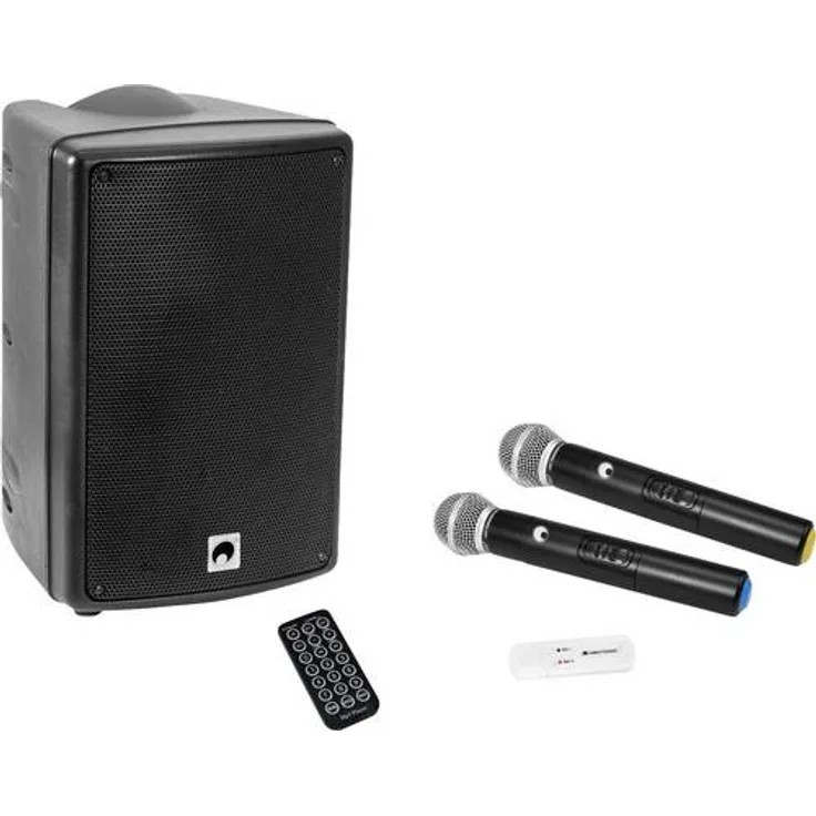 Omnitronic WAMS-08BT + UWM-2HH Aktiver PA Lautsprecher inkl. Mikrofon, Integrierter MP3-Player, Kabellos, Bluetooth