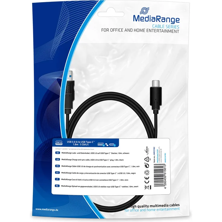 MediaRange MRCS182 Lade- und Datenkabel 1,8m USB 3.0 Typ C schwarz