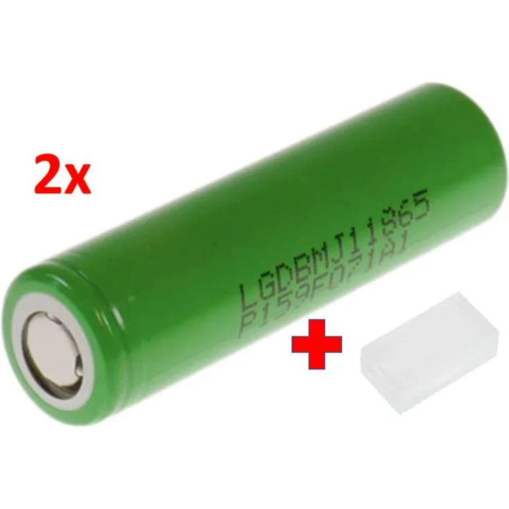 2x LG INR18650-MJ1 3,7V 3500mAh 10A unprotected flat Top + Akkubox