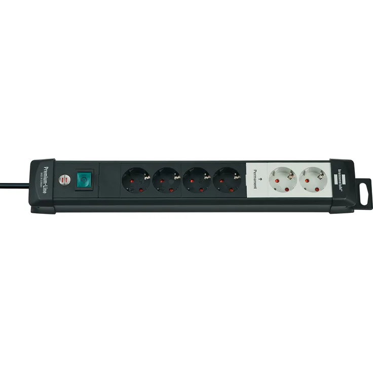 Brennenstuhl Premium-Line, Technik Steckdosenleiste 6-fach mit permanenten und schaltbaren Steckdosen (mit Schalter und 3m Kabel, Made in Germany) schwarz-grau