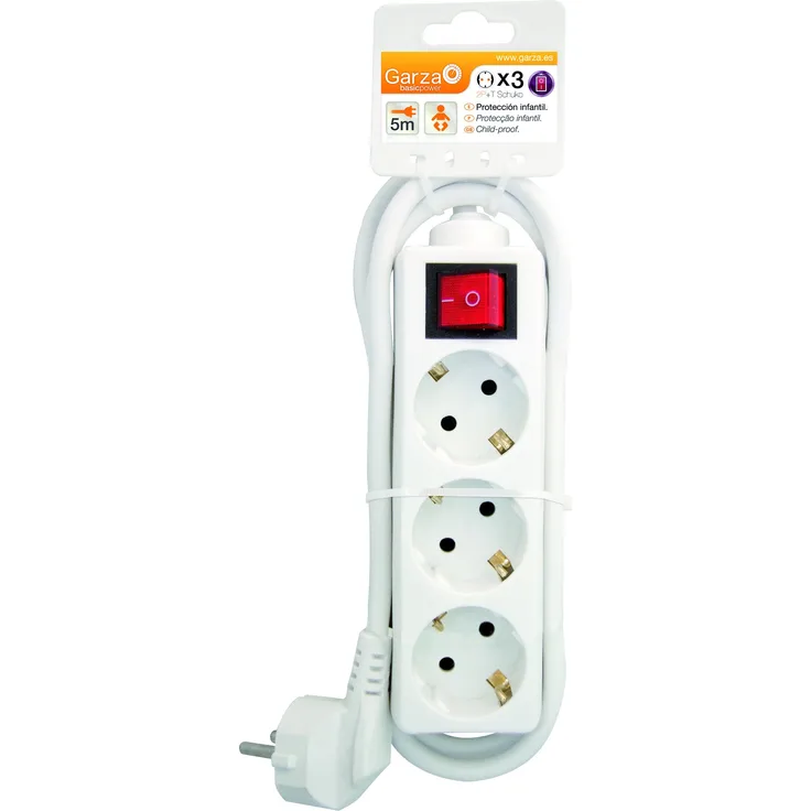 Garza - Reiher Power- Power Extension Basic 3 Schuko-Steckdosen, Kabel 1,5 mm x 5 m, weiß
