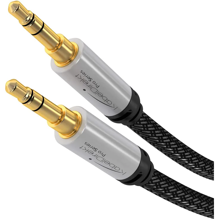 KabelDirekt - Aux Kabel, Audio & Klinkenkabel 3.5mm (Unzerstörbar konstruiert & geeignet für iPhones, iPads, Smartphones, MP3 Player, Tablet PCs, Autos & andere Stereo Geräte) - 0,5m - Silber - Nylon