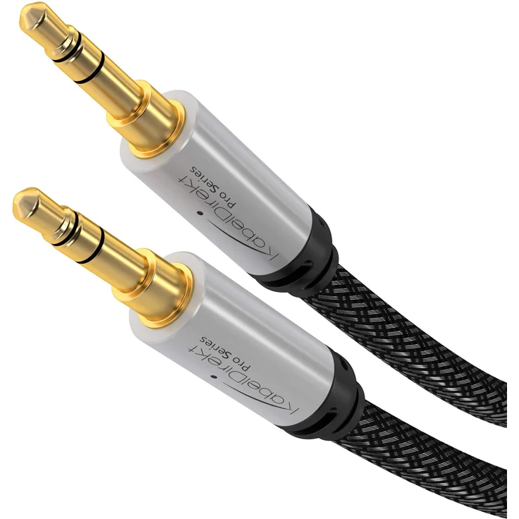 KabelDirekt - Aux Kabel, Audio & Klinkenkabel 3.5mm (Unzerstörbar konstruiert & geeignet für iPhones, iPads, Smartphones, MP3 Player, Tablet PCs, Autos & andere Stereo Geräte) - 0,5m - Silber - Nylon – Bild 1
