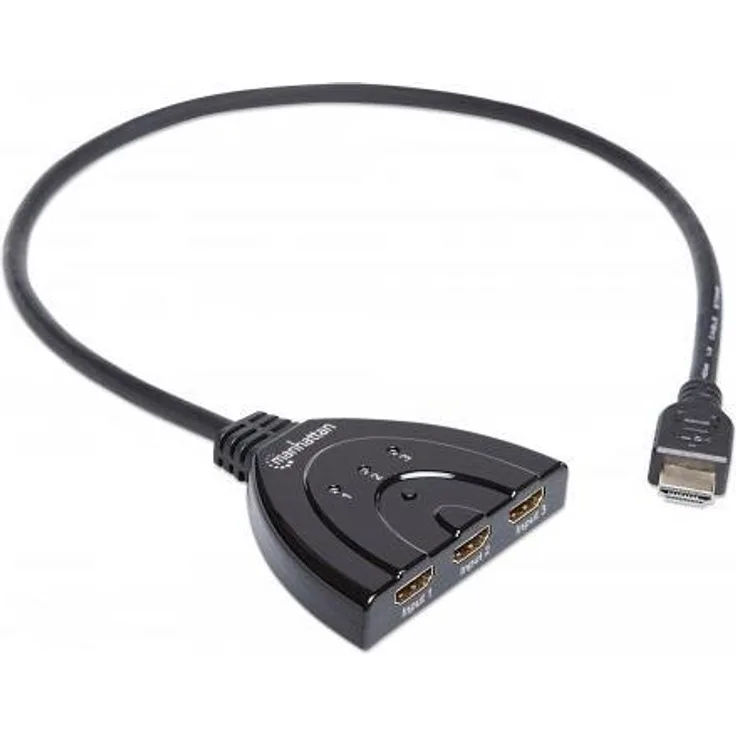 Manhattan 207843 1080p 3-Port HDMI-Switch integriertes Kabel Schwarz