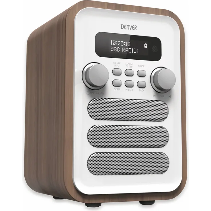 Denver DAB-48 Radiowecker, Wecker, LCD-Display, braun, weiß