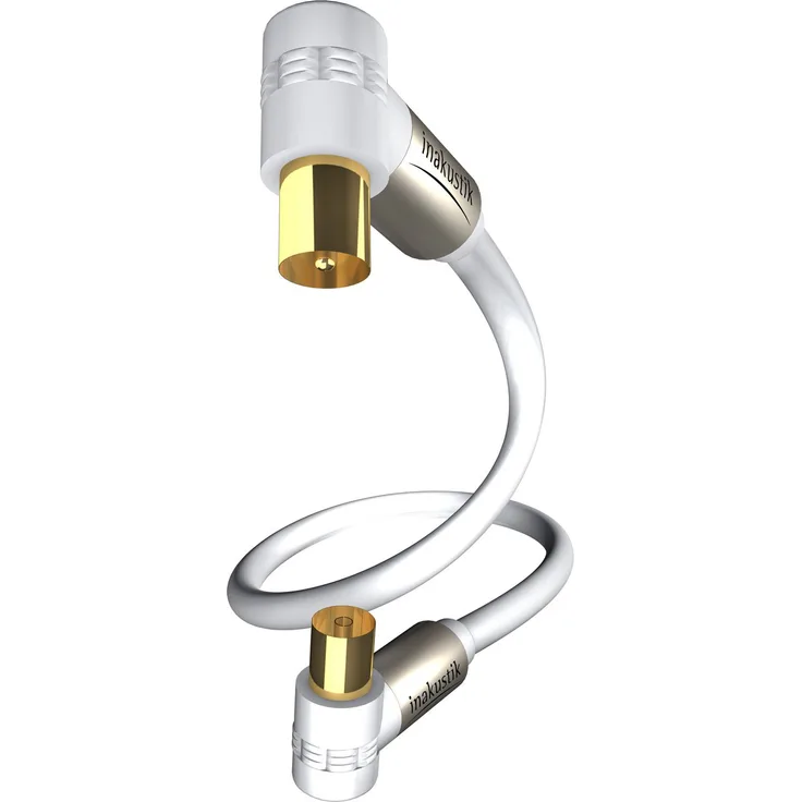 inakustik – 00426305 – Premium Koax-Antennenkabel | Für die Anforderungen bei hochauflösenden Fernsehformaten (HDTV) entwickelt | 5,0m in Weiß | 100 dB - 90°-Steckern für platzsparenden Anschluss