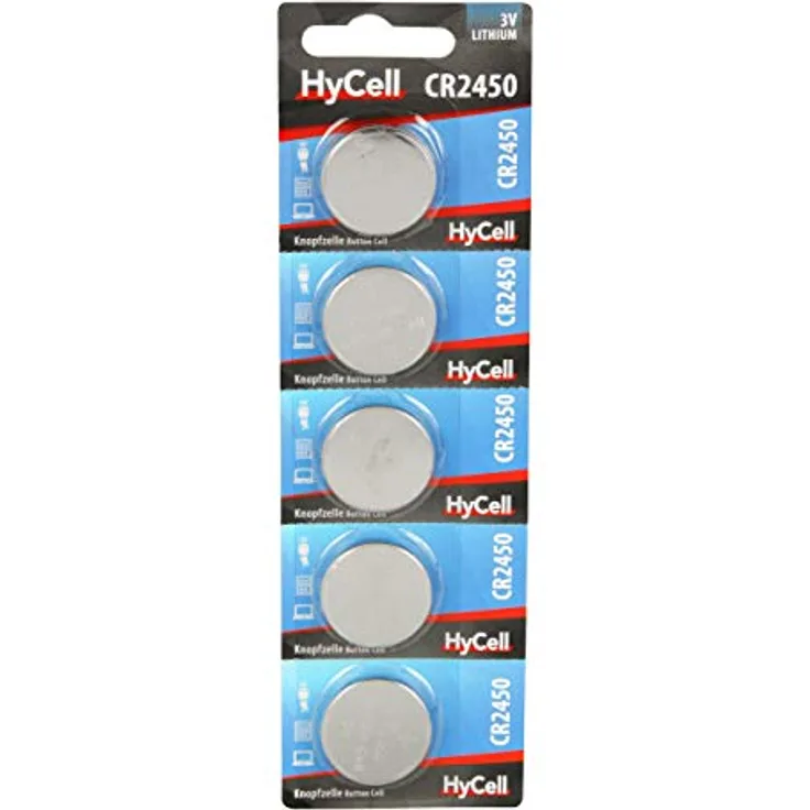 HyCell 5er Pack Lithium Knopfzellen CR2450 3V - Knopfbatterien mit erstklassige Qualität mit langer Haltbarkeit