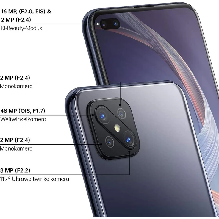 Oppo Reno4 Z 5G Smartphone 16,69cm (6,57 Zoll) LTPS, LCD-Display, 128GB interner Speicher, 8GB RAM, Dual-SIM, Ink Black – Bild 6