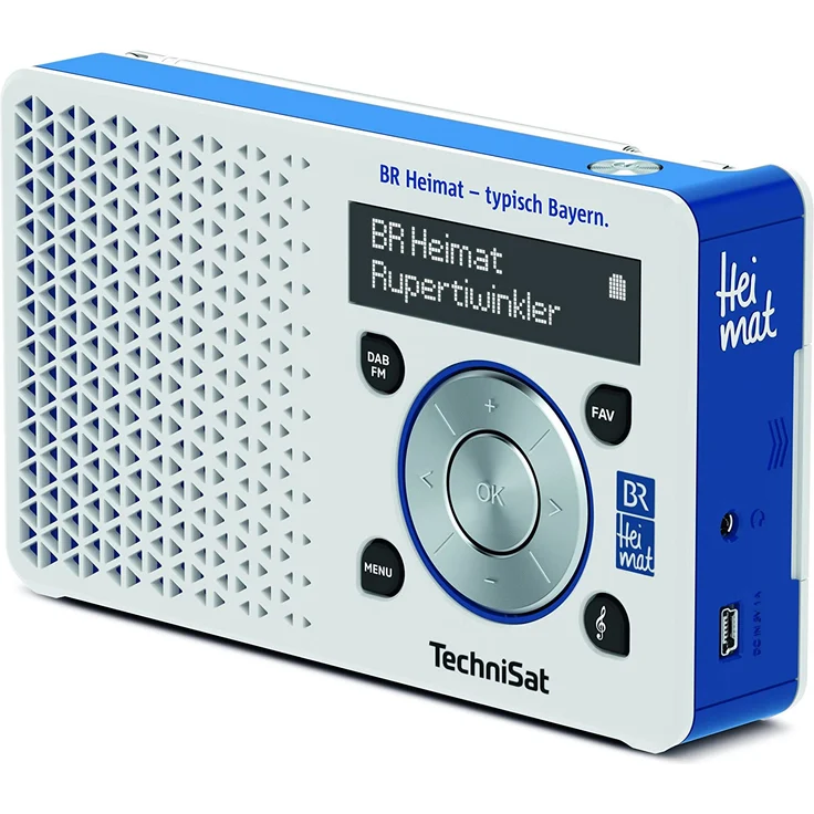 TechniSat Digitradio 1 BR Heimat-Edition Mini Tragbares Radio, OLED-Display, weiß, blau – Bild 1