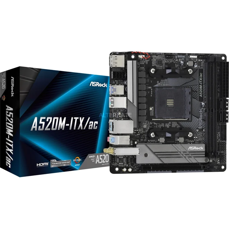 Asrock A520M-ITX/ac - Mini-ITX, AMD A520, Sockel AM4, Dual-channel DDR4-SDRAM (90-MXBDG0-A0UAYZ) – Bild 1