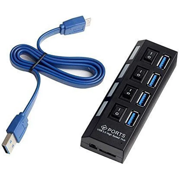 MMOBIEL Superspeed USB 3.0 4 fach Port Ultralight Hub Datenhub Verteiler mit highspeed Modus Schwarz mit Diagnose LED anzeige für PC Laptop Notebook Computer Windows MAC