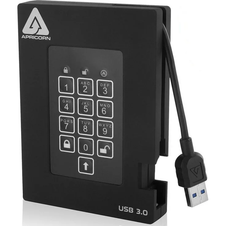Apricorn Aegis Padlock Fortress - Festplatte - verschlüsselt - 1 TB - extern (tragbar) - 2.5 Zoll (6.4 cm) - USB 3.0 - 5400 rpm - Puffer: 8 MB - FIPS 140-2 Level 2, 256-bit AES-XTS (A25-3PL256-1000F)