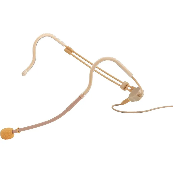 JTS CM-214F Elektret-Kopfbügelmikrofon, verstellbares Bühnen-Mikrofon mit zwei Ohr-Haken, unauffälliges Headset inklusive Tasche und Windschutz, in Beige