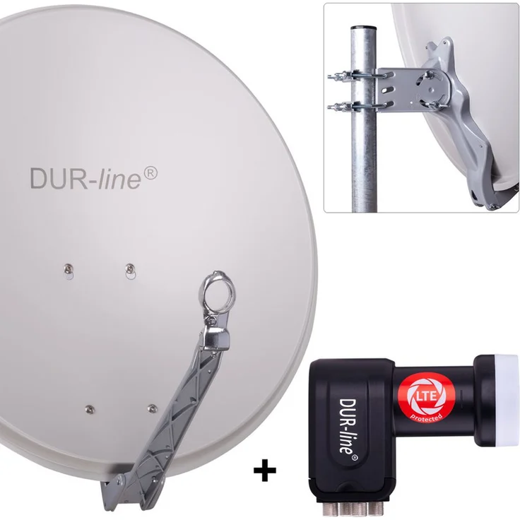 DUR-line Select 60/65 cm Sat Anlage 4 Teilnehmer Komplett Set hellgrau – Bild 1