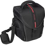 PEDEA DSLR-Kameratasche Essex Fototasche für Spiegelreflexkameras mit wasserdichtem Regenschutz, Tragegurt und Zubehörfächern, Gr. L schwarz-rot