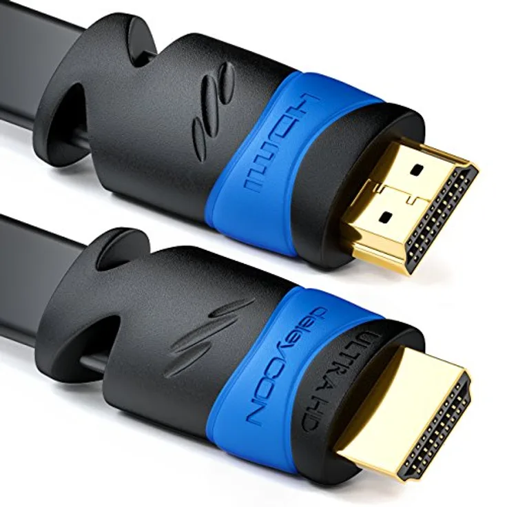 deleyCON 2m flaches HDMI Kabel - kompatibel zu HDMI 2.0 / 1.4 - UHD / 4K / HDR / 3D / 1080p / 2160p / ARC - High Speed mit Ethernet - Schwarz