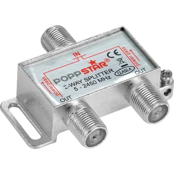 Poppstar Sat-Verteiler 2-fach (analog / digital-tauglich), 100dB, 5-2450 MHz