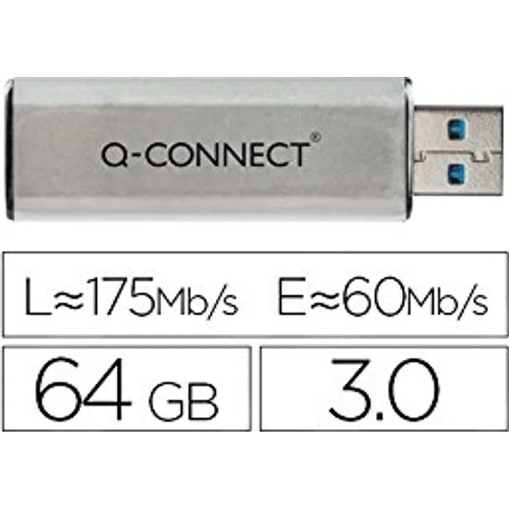 Q-Connect Kf16371 64 Gb USB 3.0 (3.1 Gen 1) Typ A Schwarz, weiß Player USB Flash - Leser USB Flash (64 Gb, USB 3.0 (3.1 Gen 1), Typ A, Slide, Schwarz, weiß)