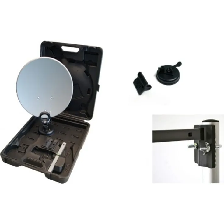 Opticum Camping Satelliten Antenne mit Antenne , Saug-Fuß , Masthalterung im Plastikkoffer