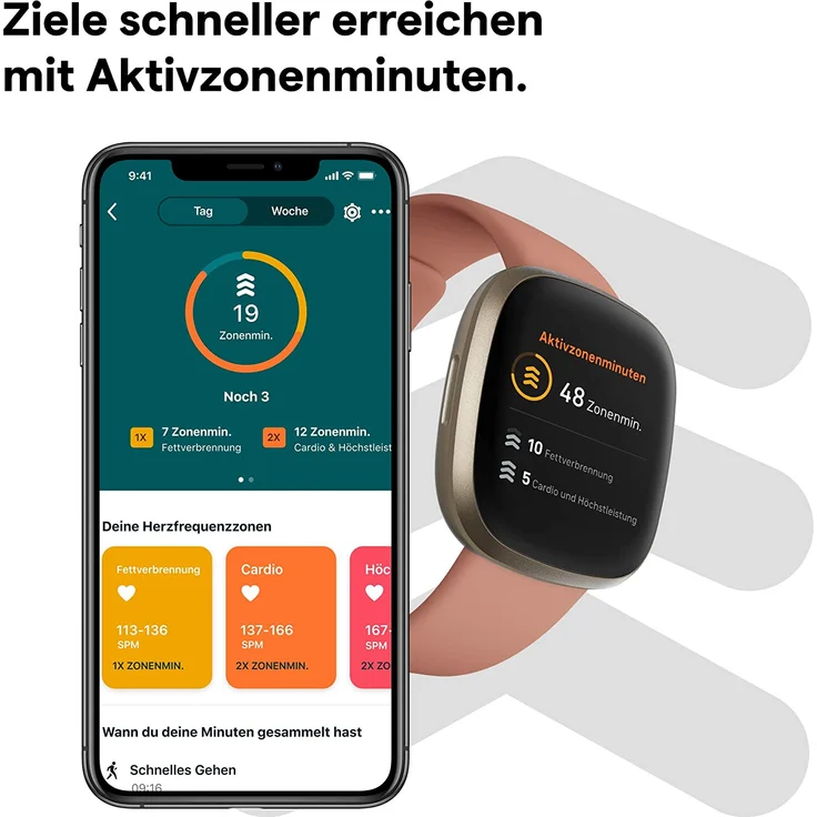 Fitbit Versa 3 Smartwatch GPS, Damen, S/L, Aluminiumgehäuse, Softgold/Altrosa – Bild 10