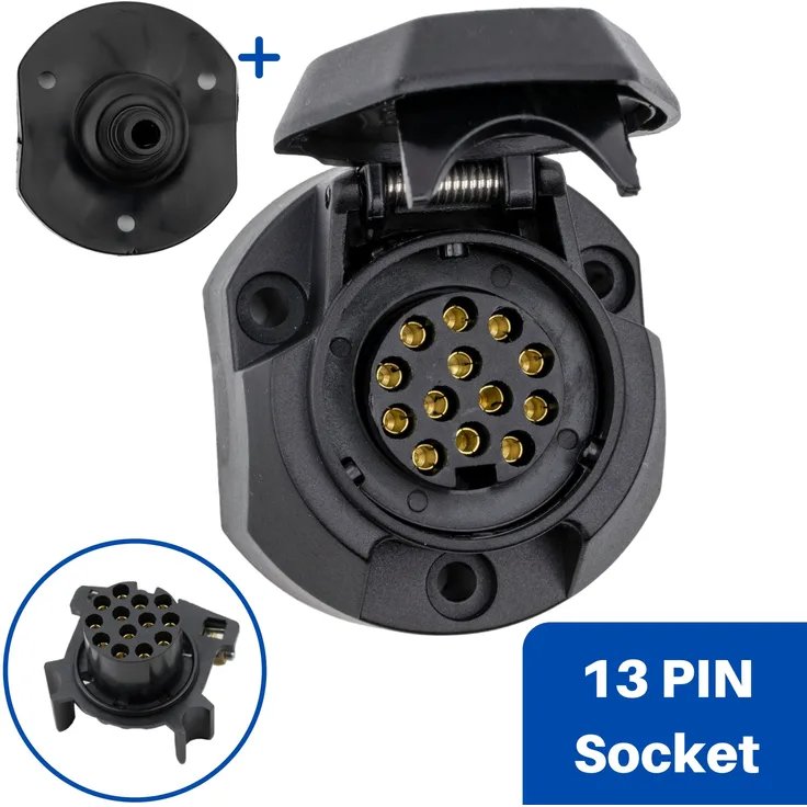 13 polige Steckdose, mit Nebelschlussleuchtenabschaltung am Zugfahrzeug, Schraubkontakt nach ISO 11446, für 12 V Hänger, Dichtung hinten, Anhängerdose 13 polig, 13 PIN Steckdose, Abschaltautomatik