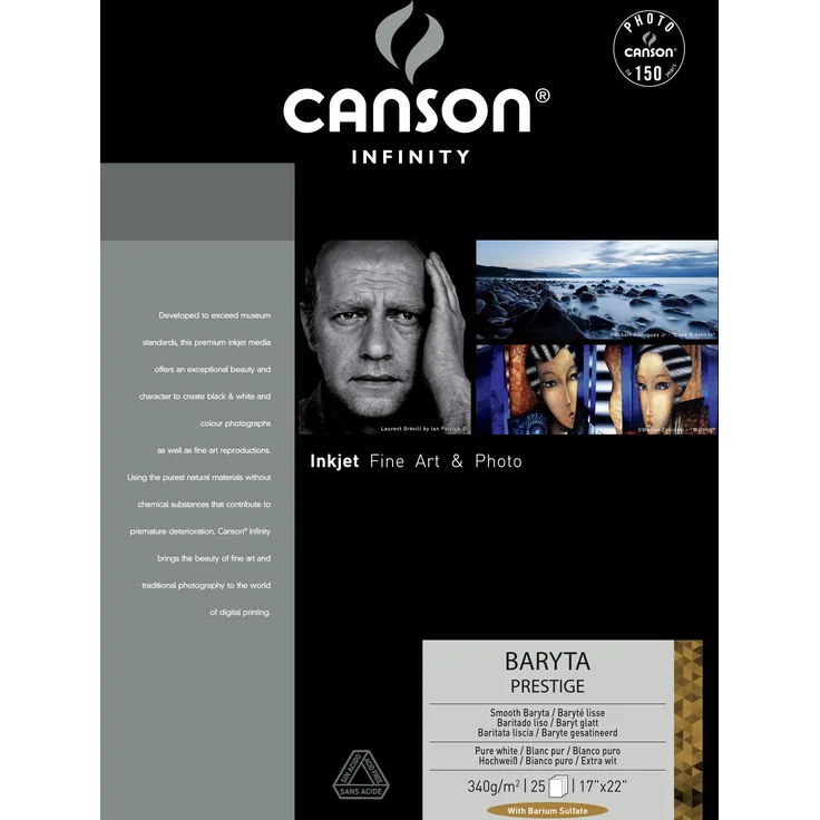 CANSON Infinity Baryta Prestige 43,2 x 55,9 cm 340 GSM Smooth White Inkjet Papier (Box von 25 Blatt)