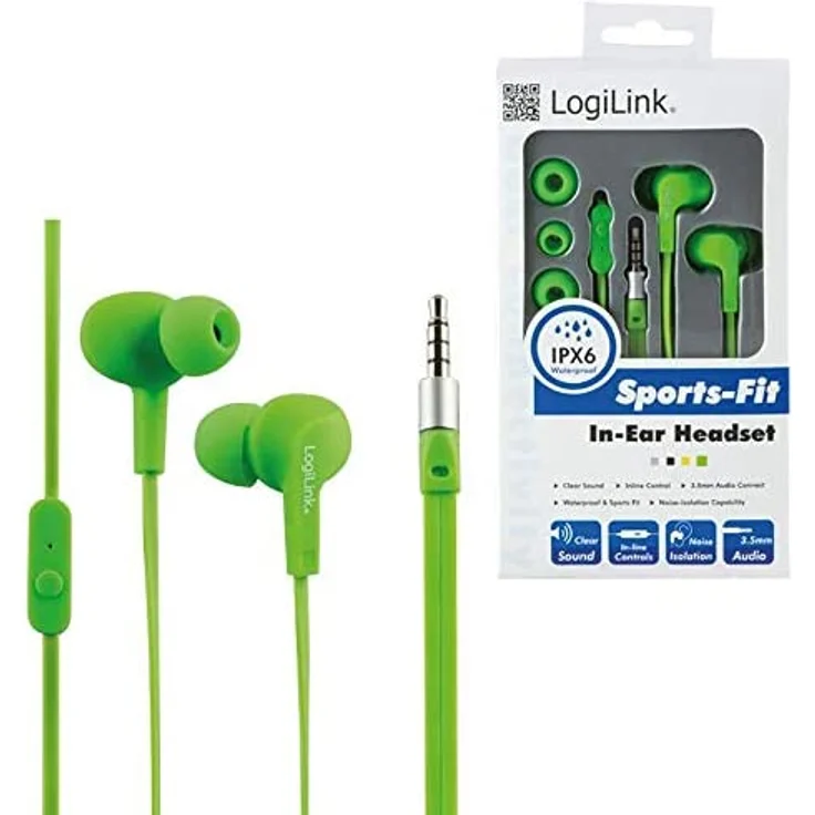 LogiLink HS0044 In-Ear Kopfhörer, mit Mikrofon, grün – Bild 5