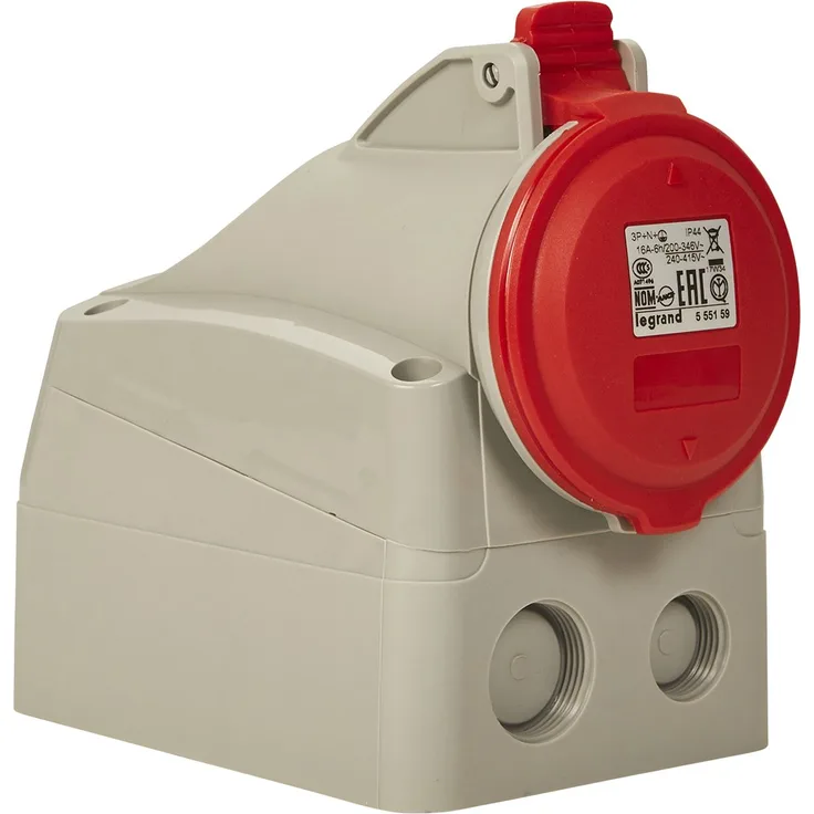Legrand, E 16A Aufputzsteckdose, rot 5-polig (3P+N+PE), 6h (400V-16A), Schutzart IP44, IK09, 090160