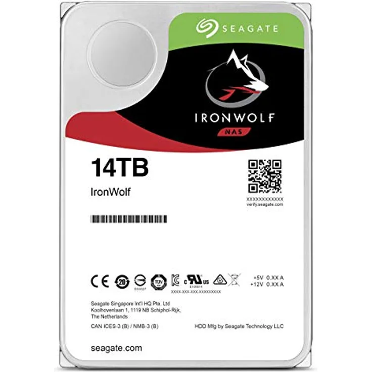 Seagate IronWolf 14 TB HDD, NAS interne Festplatte (8, 9 cm (3, 5 Zoll), 7200 U-Min, CMR, 256 MB Cache, SATA 6 Gb-s), Modellnr.: ST14000VN0008