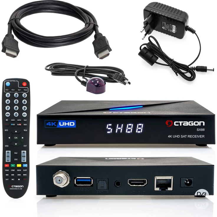 Octagon SX88 4K UHD S2+IP HDMI USB Kartenleser H.265 Stalker IPTV Multistream Receiver Schwarz – Bild 1