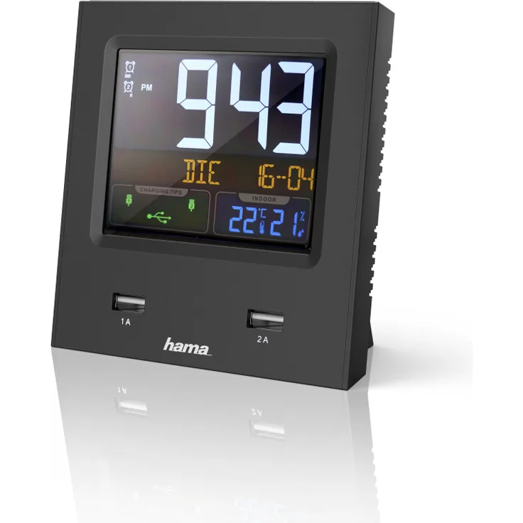 Hama Dual-USB Funkwecker, schwarz, Universal