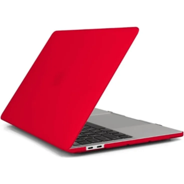 KMP Hülle für MacBook Pro 13“ (Pro 10-2016, 06-2017, 07-2018 with Touch bar) – rot transparent – Ultradünne gummierte Hartschale Premium Snap Case – Note 1,0 MacLife (03-2017)