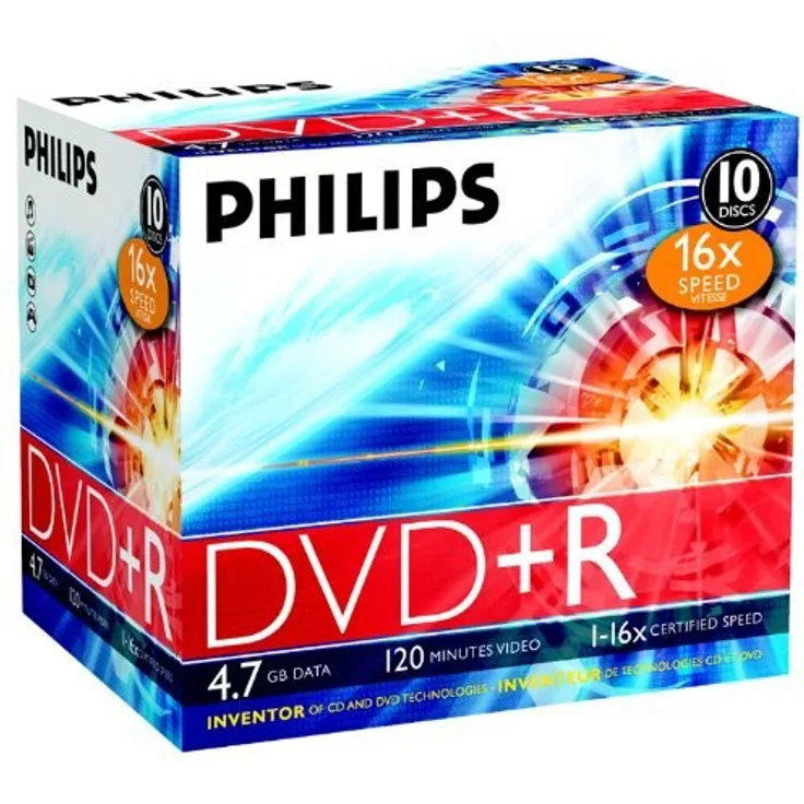 Philips DVD+R Rohlinge (4.7 GB Data- 120 Minuten Video, 16x High Speed Aufnahme, 10er Spindel)