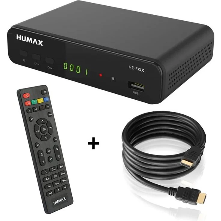 Humax HD Fox Digitaler HD Satellitenreceiver 1080P Digital HDTV Sat-Receiver mit 12V Netzteil Camping, Astra vorinstalliert, HDMI, SCART, DVB-S-S2 PVR Ready+ HDMI Kabel – Bild 1