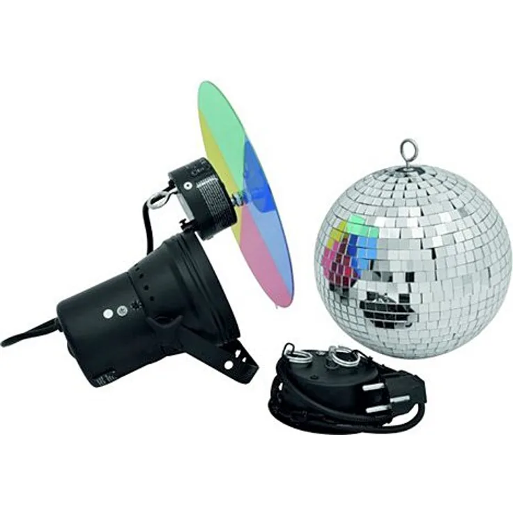 EUROLITE Spiegelkugelset 20cm mit Pinspot | Set bestehend aus Motor, Spiegelkugel, Kette, Pinspot und Farbrad