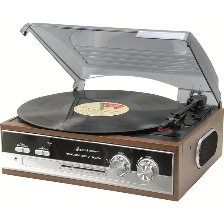 Soundmaster PL186H Plattenspieler mit Radio und Kopfhörerbuchse braun
