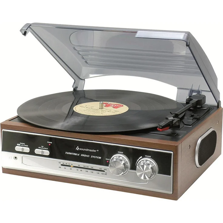 Soundmaster PL186H Plattenspieler mit Radio und Kopfhörerbuchse braun – Bild 1