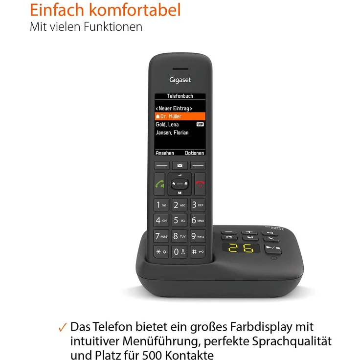 Gigaset C575A DECT Schnurlostelefon mit Anrufbeantworter für komfortables Telefonieren, mit großer Nummernanzeige, Farbdisplay und leichter Bedienbarkeit, Analog-Telefon, schwarz – Bild 5