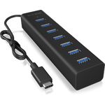 ICY BOX IB-Hub1700-C3 7-fach USB Type-C Hub mit 7x USB 3.0 (Type-A) Anschlüssen und Netzteil, integriertes Kabel, Aluminium, schwarz