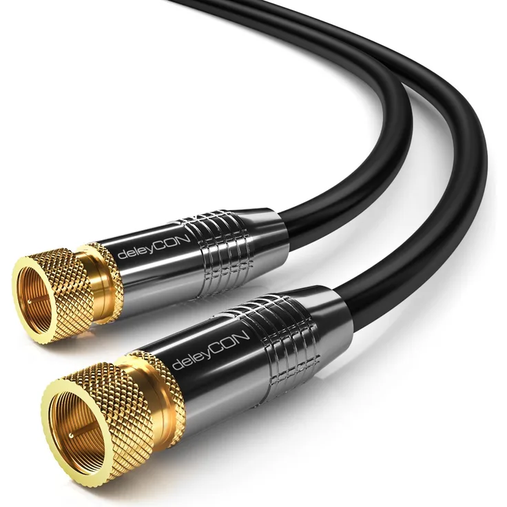 deleyCON 1,5m SAT Antennenkabel PREMIUM HD Satellitenkabel für DVB-S/S2 - Koaxialkabel - 4K Ultra-HD 1080p FULL-HD HDTV - F-Stecker zu F-Stecker - Schwarz - METALL - vergoldet