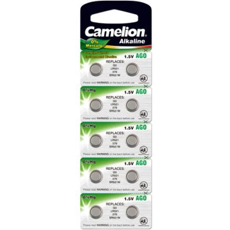 Camelion 12051000 Alkaline Knopfzellen ohne Quecksilber AG0-LR63-LR521-379-1,5 Volt, 10er-Pack – Bild 1
