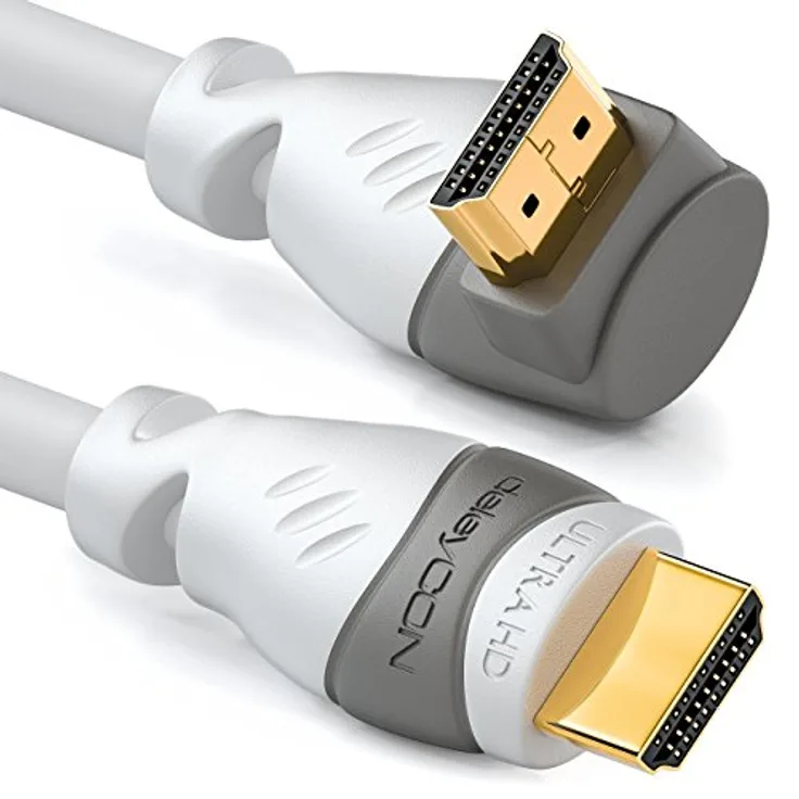 deleyCON 5m HDMI 270° Grad Winkel Kabel - kompatibel zu HDMI 2.0/1.4 - UHD / 4K / HDR / 3D / 1080p / 2160p / ARC - High Speed mit Ethernet Weiß