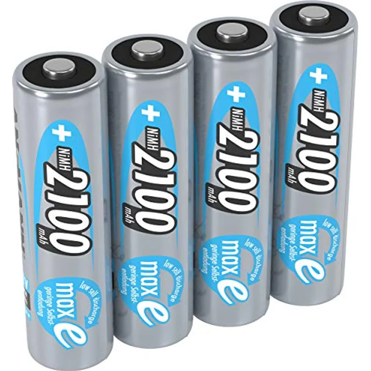 ANSMANN Akku AA Mignon 2100mAh 1,2V NiMH - wiederaufladbare Batterien AA Akkus maxE (geringe Selbstentladung & vorgeladen) ideal für Spielzeug, Funk-Tastatur-Maus, Wii & Xbox Controller (4 Stück) – Bild 1